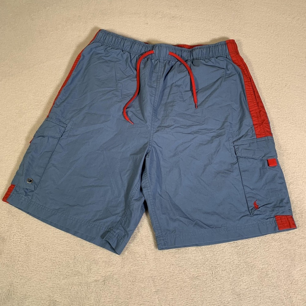 Polo Sport Ralph Lauren Swim Trunks Mens Large Blue Red Mesh Lined Cargo Vintage